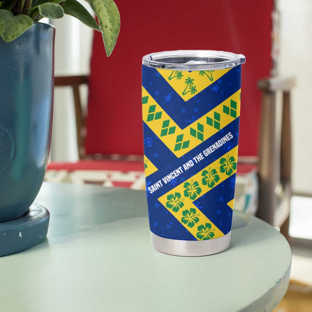 Saint Vincent and the Grenadines Christmas Tumbler Cup with Parrot Playing Steelpan and Tropical Pattern Design - Wonder Print Shop
