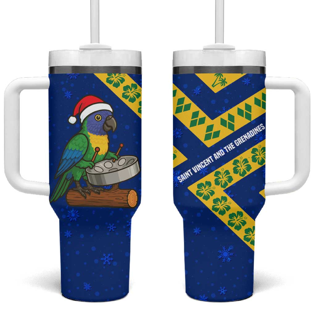 Saint Vincent and the Grenadines Christmas Tumbler With Handle with Parrot Playing Steelpan and Tropical Pattern Design - Wonder Print Shop