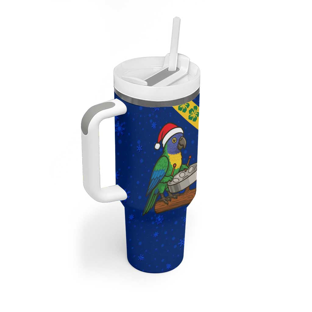 Saint Vincent and the Grenadines Christmas Tumbler With Handle with Parrot Playing Steelpan and Tropical Pattern Design - Wonder Print Shop