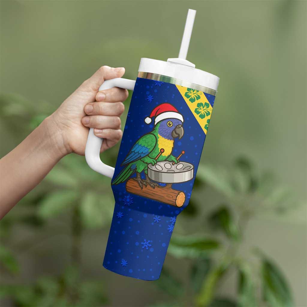 Saint Vincent and the Grenadines Christmas Tumbler With Handle with Parrot Playing Steelpan and Tropical Pattern Design - Wonder Print Shop