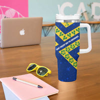 Saint Vincent and the Grenadines Christmas Tumbler With Handle with Parrot Playing Steelpan and Tropical Pattern Design - Wonder Print Shop