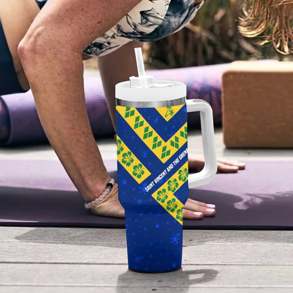 Saint Vincent and the Grenadines Christmas Tumbler With Handle with Parrot Playing Steelpan and Tropical Pattern Design - Wonder Print Shop