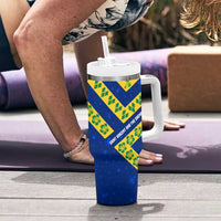 Saint Vincent and the Grenadines Christmas Tumbler With Handle with Parrot Playing Steelpan and Tropical Pattern Design - Wonder Print Shop