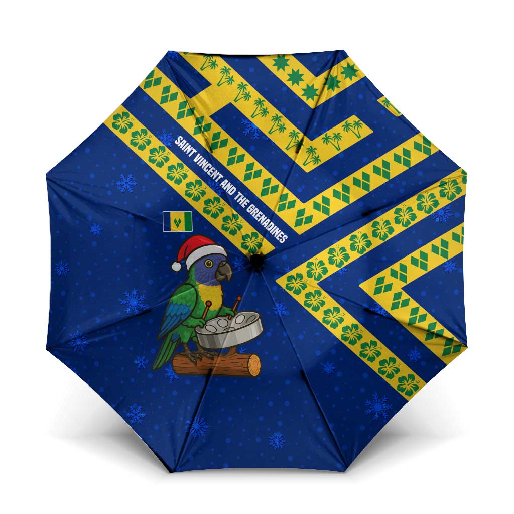 Saint Vincent and the Grenadines Christmas Umbrella with Parrot Playing Steelpan and Tropical Pattern Design - Wonder Print Shop