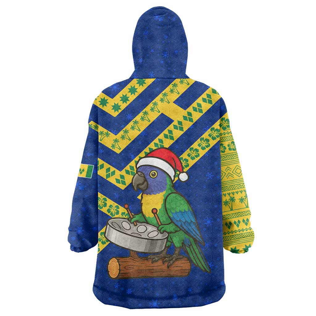 Saint Vincent and the Grenadines Christmas Wearable Blanket Hoodie with Parrot Playing Steelpan and Tropical Pattern Design - Wonder Print Shop