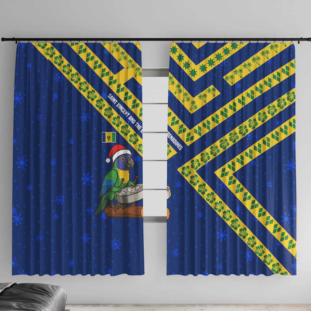 Saint Vincent and the Grenadines Christmas Window Curtain with Parrot Playing Steelpan and Tropical Pattern Design - Wonder Print Shop