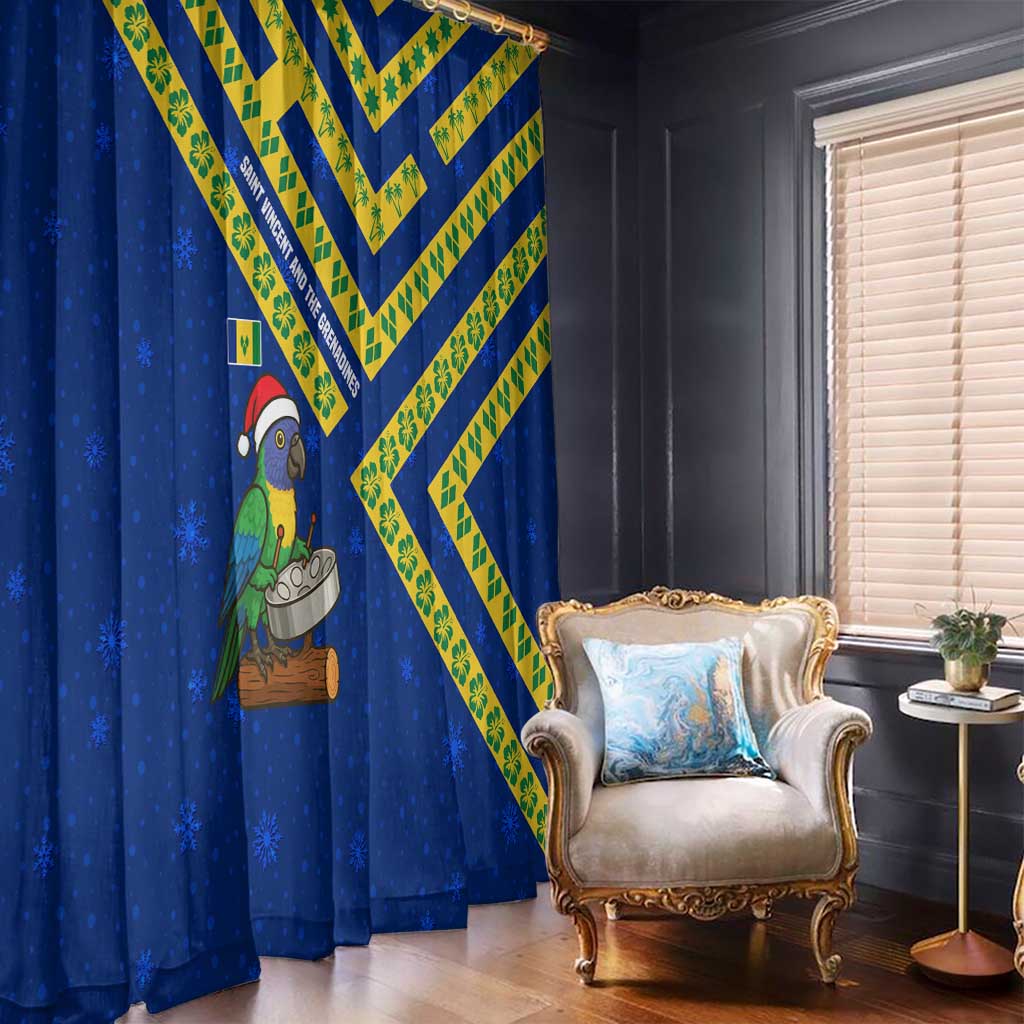 Saint Vincent and the Grenadines Christmas Window Curtain with Parrot Playing Steelpan and Tropical Pattern Design - Wonder Print Shop