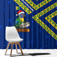 Saint Vincent and the Grenadines Christmas Window Curtain with Parrot Playing Steelpan and Tropical Pattern Design - Wonder Print Shop