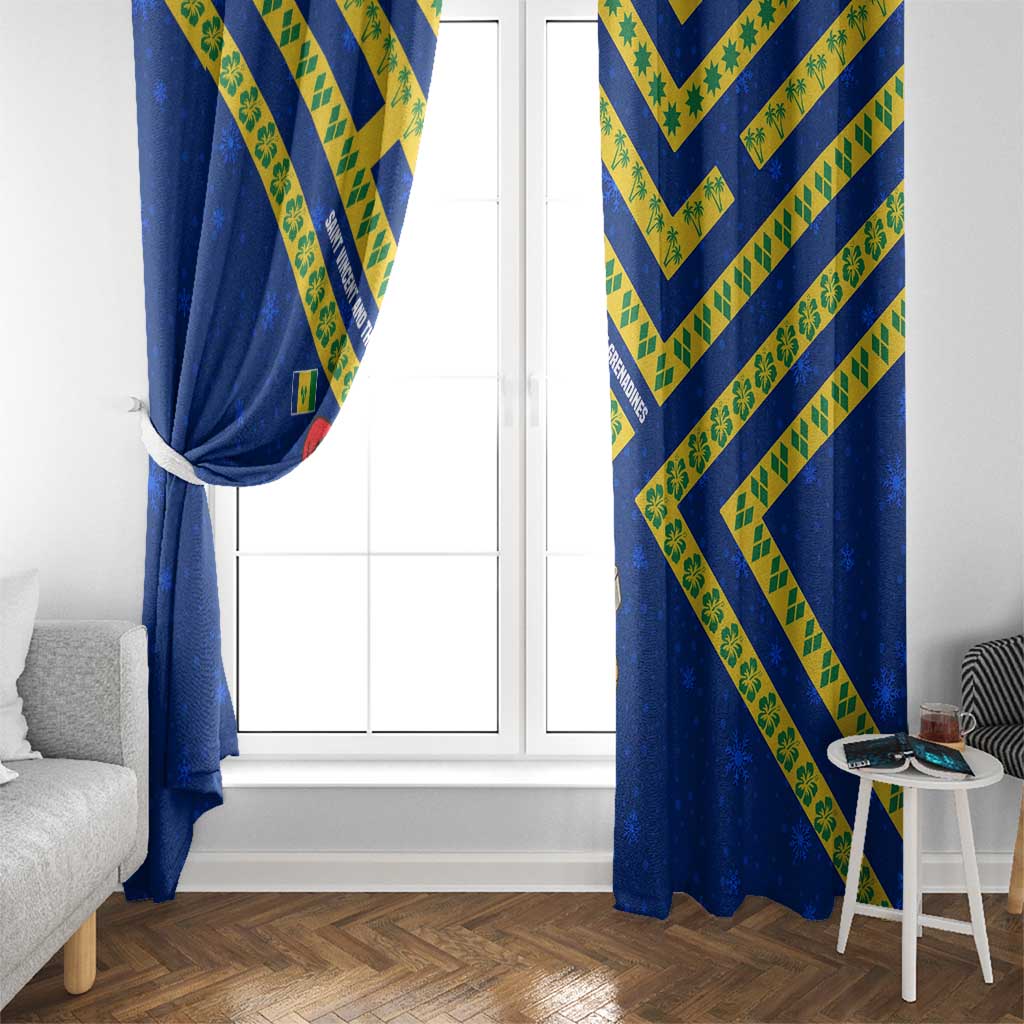 Saint Vincent and the Grenadines Christmas Window Curtain with Parrot Playing Steelpan and Tropical Pattern Design - Wonder Print Shop