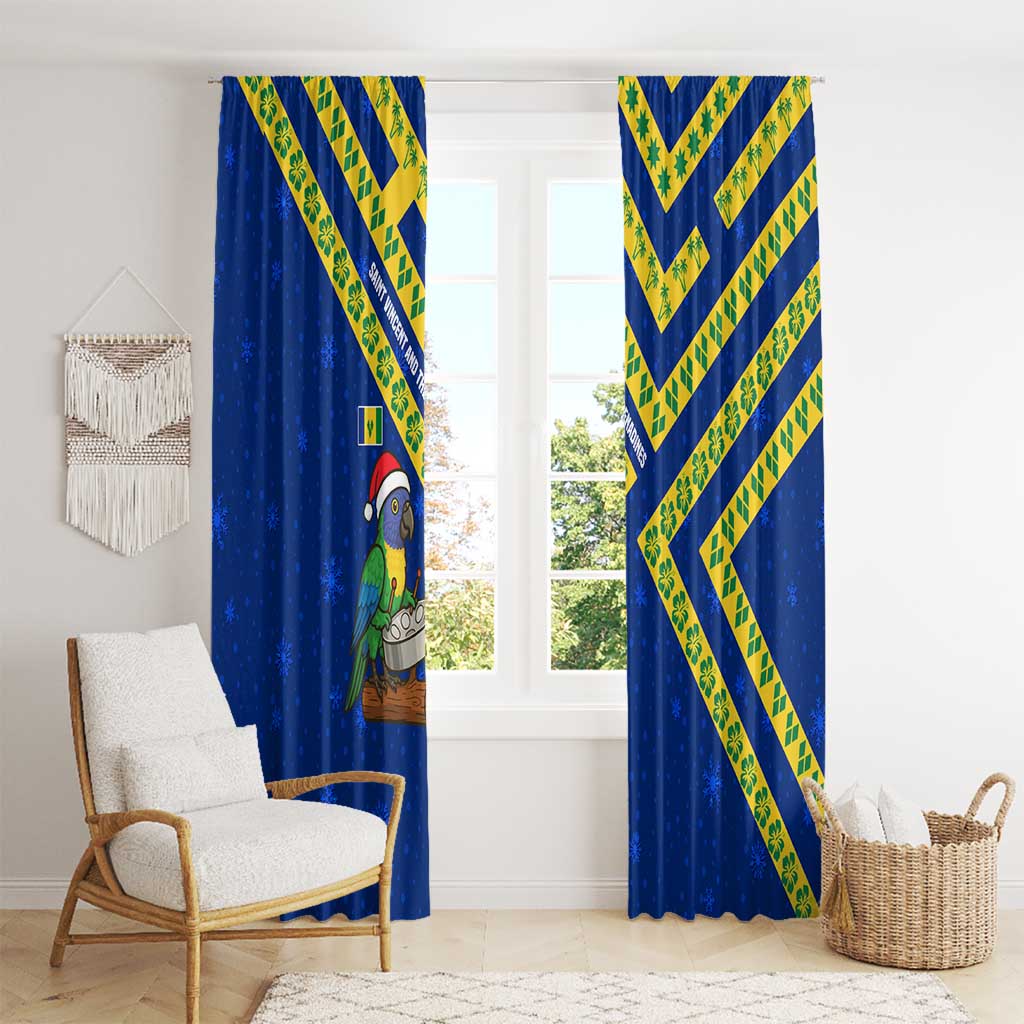 Saint Vincent and the Grenadines Christmas Window Curtain with Parrot Playing Steelpan and Tropical Pattern Design - Wonder Print Shop
