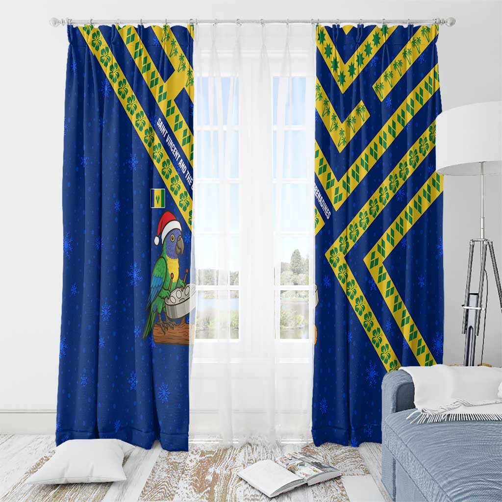 Saint Vincent and the Grenadines Christmas Window Curtain with Parrot Playing Steelpan and Tropical Pattern Design - Wonder Print Shop
