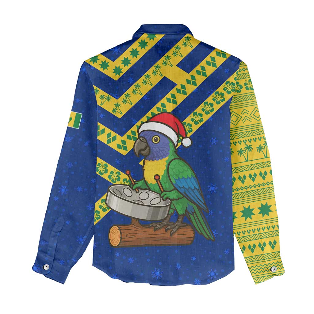 Saint Vincent and the Grenadines Christmas Women Casual Shirt with Parrot Playing Steelpan and Tropical Pattern Design - Wonder Print Shop