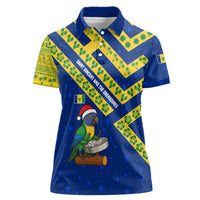 Saint Vincent and the Grenadines Christmas Women Polo Shirt with Parrot Playing Steelpan and Tropical Pattern Design - Wonder Print Shop