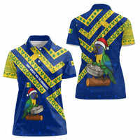 Saint Vincent and the Grenadines Christmas Women Polo Shirt with Parrot Playing Steelpan and Tropical Pattern Design - Wonder Print Shop