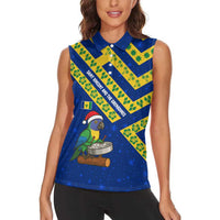 Saint Vincent and the Grenadines Christmas Women Sleeveless Polo Shirt with Parrot Playing Steelpan and Tropical Pattern Design - Wonder Print Shop