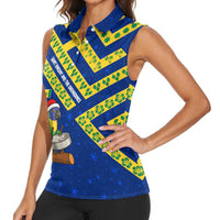 Saint Vincent and the Grenadines Christmas Women Sleeveless Polo Shirt with Parrot Playing Steelpan and Tropical Pattern Design - Wonder Print Shop