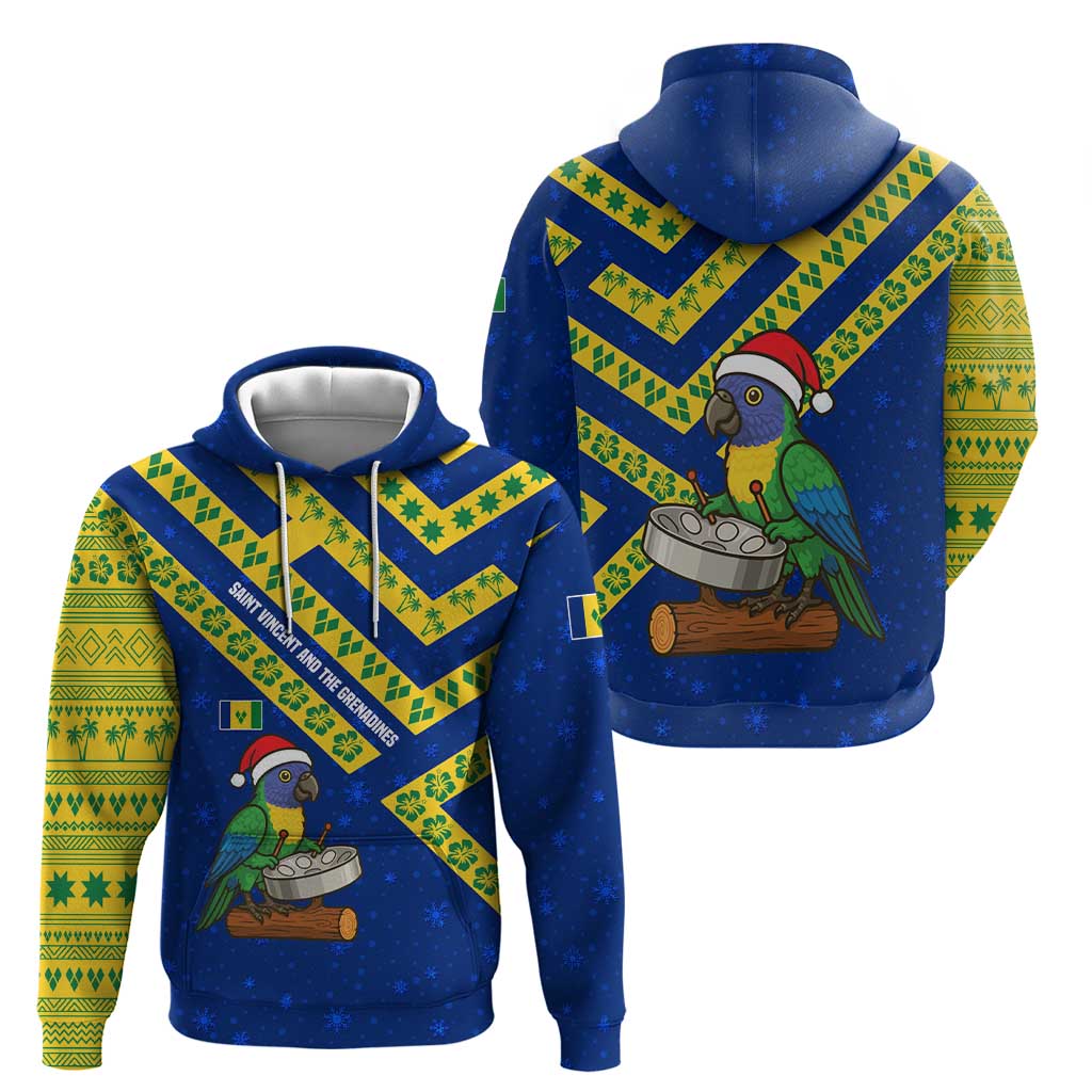 Saint Vincent and the Grenadines Christmas Zip Hoodie with Parrot Playing Steelpan and Tropical Pattern Design - Wonder Print Shop