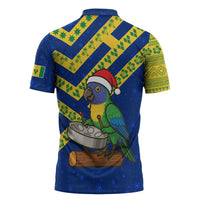 Saint Vincent and the Grenadines Christmas Zipper Polo Shirt with Parrot Playing Steelpan and Tropical Pattern Design - Wonder Print Shop