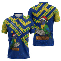 Saint Vincent and the Grenadines Christmas Zipper Polo Shirt with Parrot Playing Steelpan and Tropical Pattern Design - Wonder Print Shop