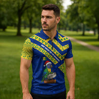 Saint Vincent and the Grenadines Christmas Zipper Polo Shirt with Parrot Playing Steelpan and Tropical Pattern Design - Wonder Print Shop