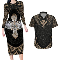 Polynesian Hawaii Tattoo Couples Matching Long Sleeve Bodycon Dress and Hawaiian Shirt - Wonder Print Shop