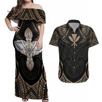 Polynesian Hawaii Tattoo Couples Matching Off Shoulder Maxi Dress and Hawaiian Shirt - Wonder Print Shop