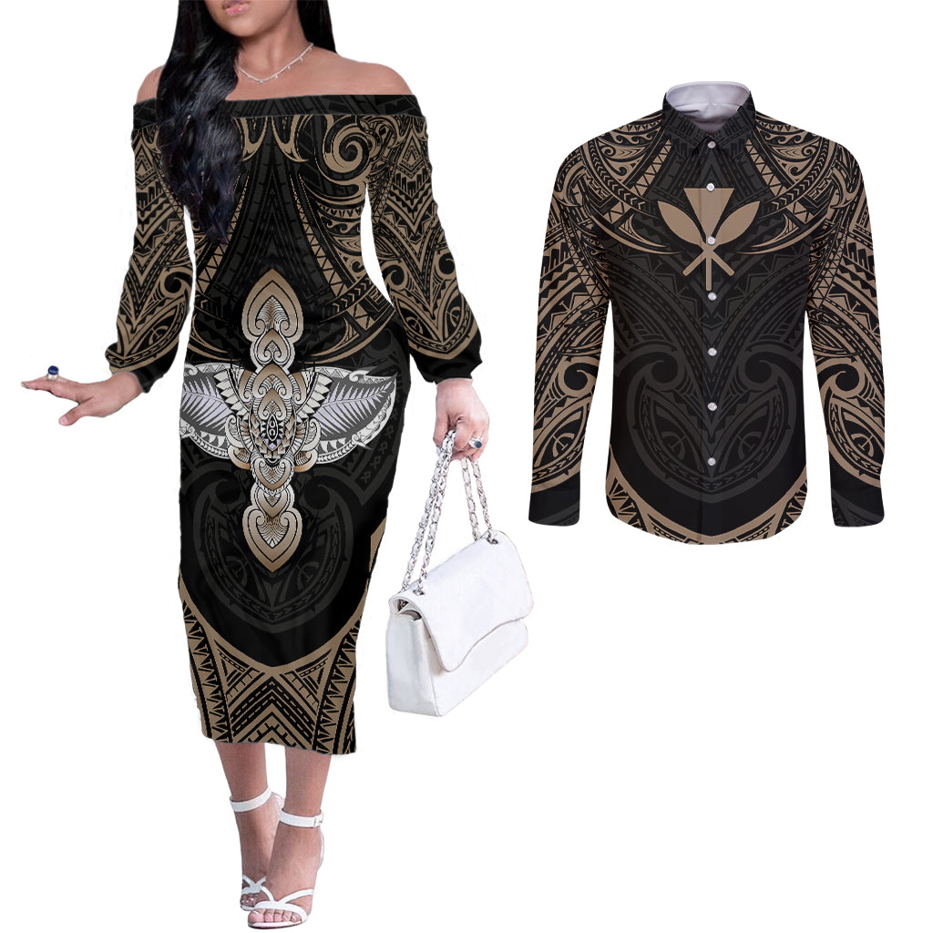 polynesian-hawaii-tattoo-couples-matching-off-the-shoulder-long-sleeve-dress-and-long-sleeve-button-shirts