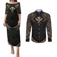 Polynesian Hawaii Tattoo Couples Matching Puletasi Dress and Long Sleeve Button Shirts - Wonder Print Shop