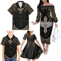 Polynesian Hawaii Tattoo Family Matching Off Shoulder Long Sleeve Dress and Hawaiian Shirt - Wonder Print Shop
