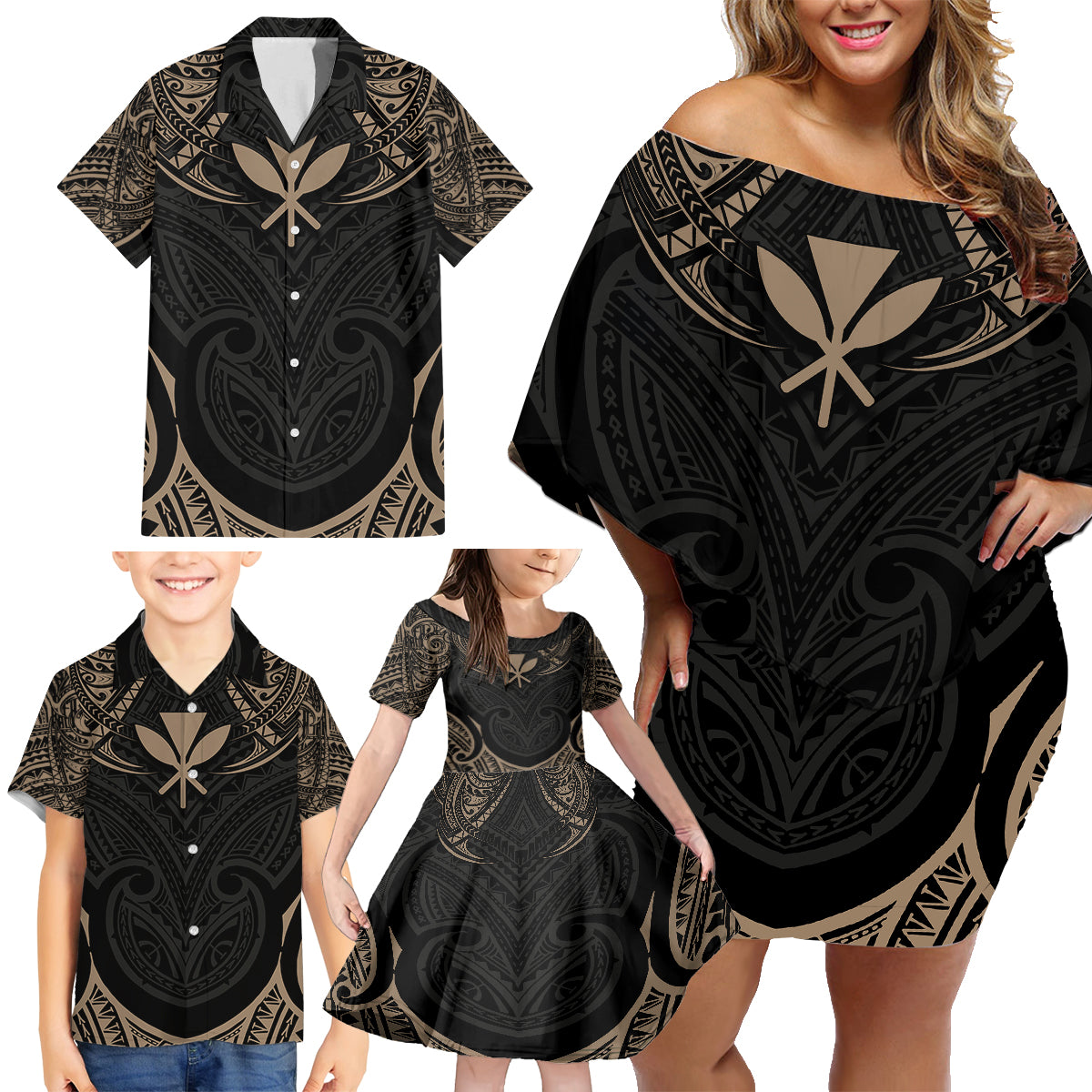 Polynesian Hawaii Tattoo Family Matching Off Shoulder Short Dress and Hawaiian Shirt - Wonder Print Shop