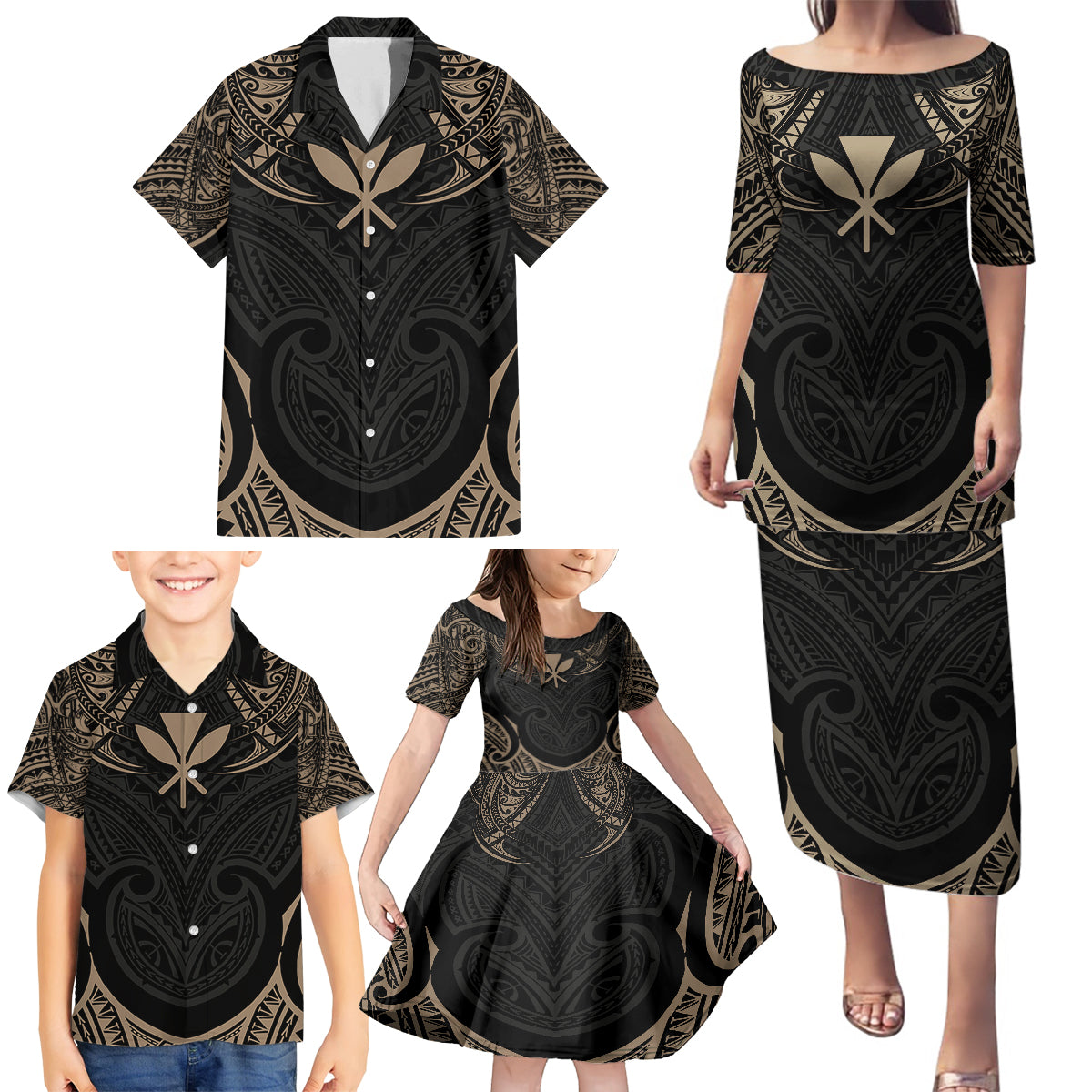 Polynesian Hawaii Tattoo Family Matching Puletasi Dress and Hawaiian Shirt - Wonder Print Shop