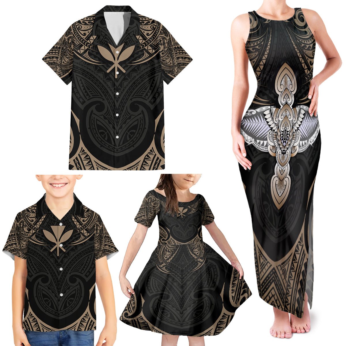 Polynesian Hawaii Tattoo Family Matching Tank Maxi Dress and Hawaiian Shirt - Wonder Print Shop