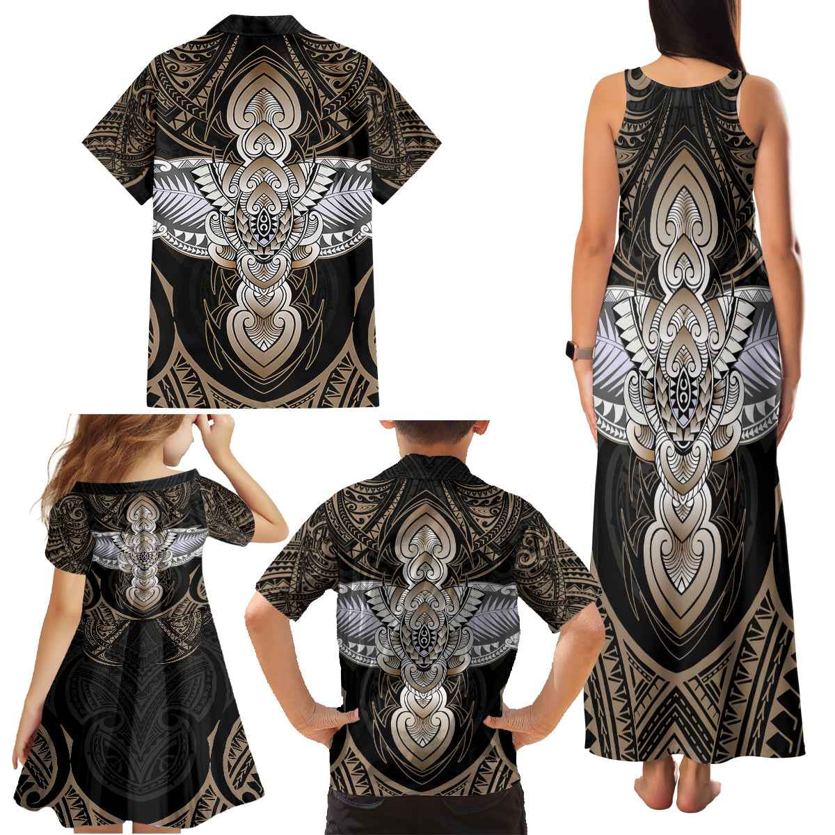Polynesian Hawaii Tattoo Family Matching Tank Maxi Dress and Hawaiian Shirt - Wonder Print Shop
