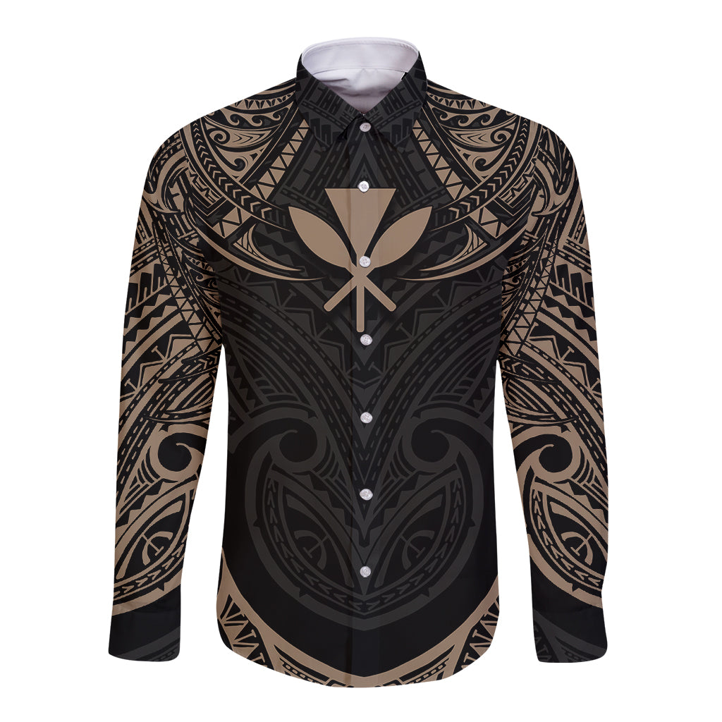 Polynesian Hawaii Tattoo Long Sleeve Button Shirt - Wonder Print Shop