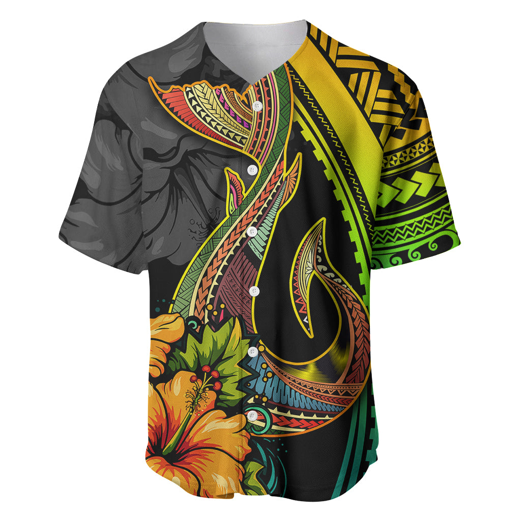 Hawaii Baseball Jersey Polynesian Fish Hook and Hibiscus Flowers with Gradient Pattern - Wonder Print Shop