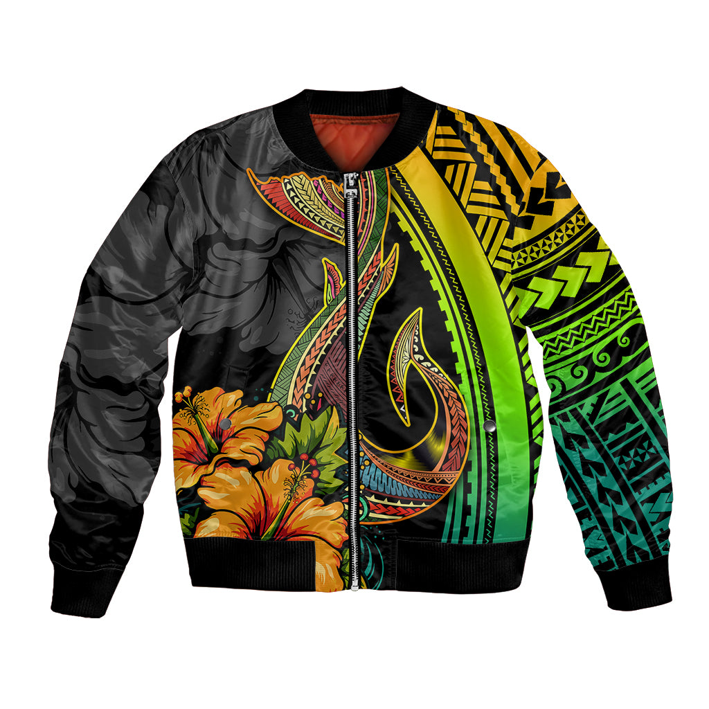 Hawaii Bomber Jacket Polynesian Fish Hook and Hibiscus Flowers with Gradient Pattern - Wonder Print Shop