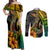 Hawaii Couples Matching Off Shoulder Maxi Dress and Long Sleeve Button Shirts Polynesian Fish Hook and Hibiscus Flowers with Gradient Pattern - Wonder Print Shop