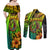 Hawaii Couples Matching Off Shoulder Maxi Dress and Long Sleeve Button Shirts Polynesian Fish Hook and Hibiscus Flowers with Gradient Pattern - Wonder Print Shop