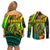 Hawaii Couples Matching Off Shoulder Short Dress and Long Sleeve Button Shirts Polynesian Fish Hook and Hibiscus Flowers with Gradient Pattern - Wonder Print Shop