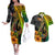 Hawaii Couples Matching Off The Shoulder Long Sleeve Dress and Hawaiian Shirt Polynesian Fish Hook and Hibiscus Flowers with Gradient Pattern - Wonder Print Shop