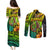 Hawaii Couples Matching Puletasi Dress and Long Sleeve Button Shirts Polynesian Fish Hook and Hibiscus Flowers with Gradient Pattern - Wonder Print Shop