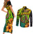 Hawaii Couples Matching Short Sleeve Bodycon Dress and Long Sleeve Button Shirts Polynesian Fish Hook and Hibiscus Flowers with Gradient Pattern - Wonder Print Shop