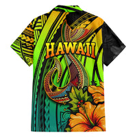 Hawaii Family Matching Long Sleeve Bodycon Dress and Hawaiian Shirt Polynesian Fish Hook and Hibiscus Flowers with Gradient Pattern - Wonder Print Shop