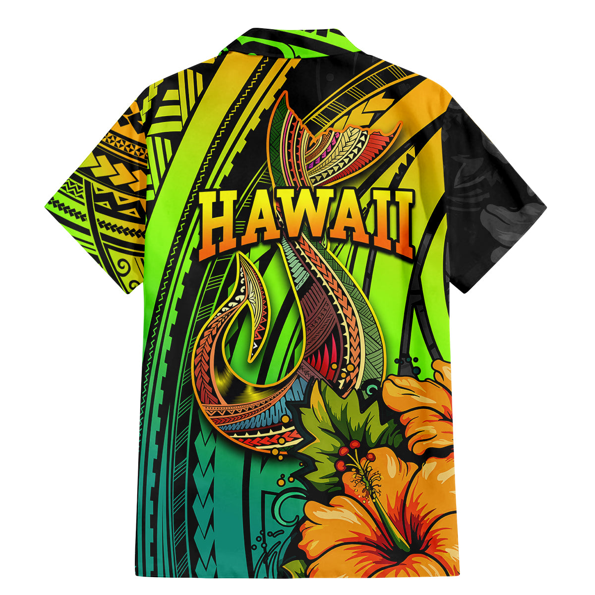 Hawaii Family Matching Mermaid Dress and Hawaiian Shirt Polynesian Fish Hook and Hibiscus Flowers with Gradient Pattern - Wonder Print Shop