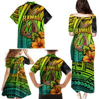 Hawaii Family Matching Puletasi Dress and Hawaiian Shirt Polynesian Fish Hook and Hibiscus Flowers with Gradient Pattern - Wonder Print Shop