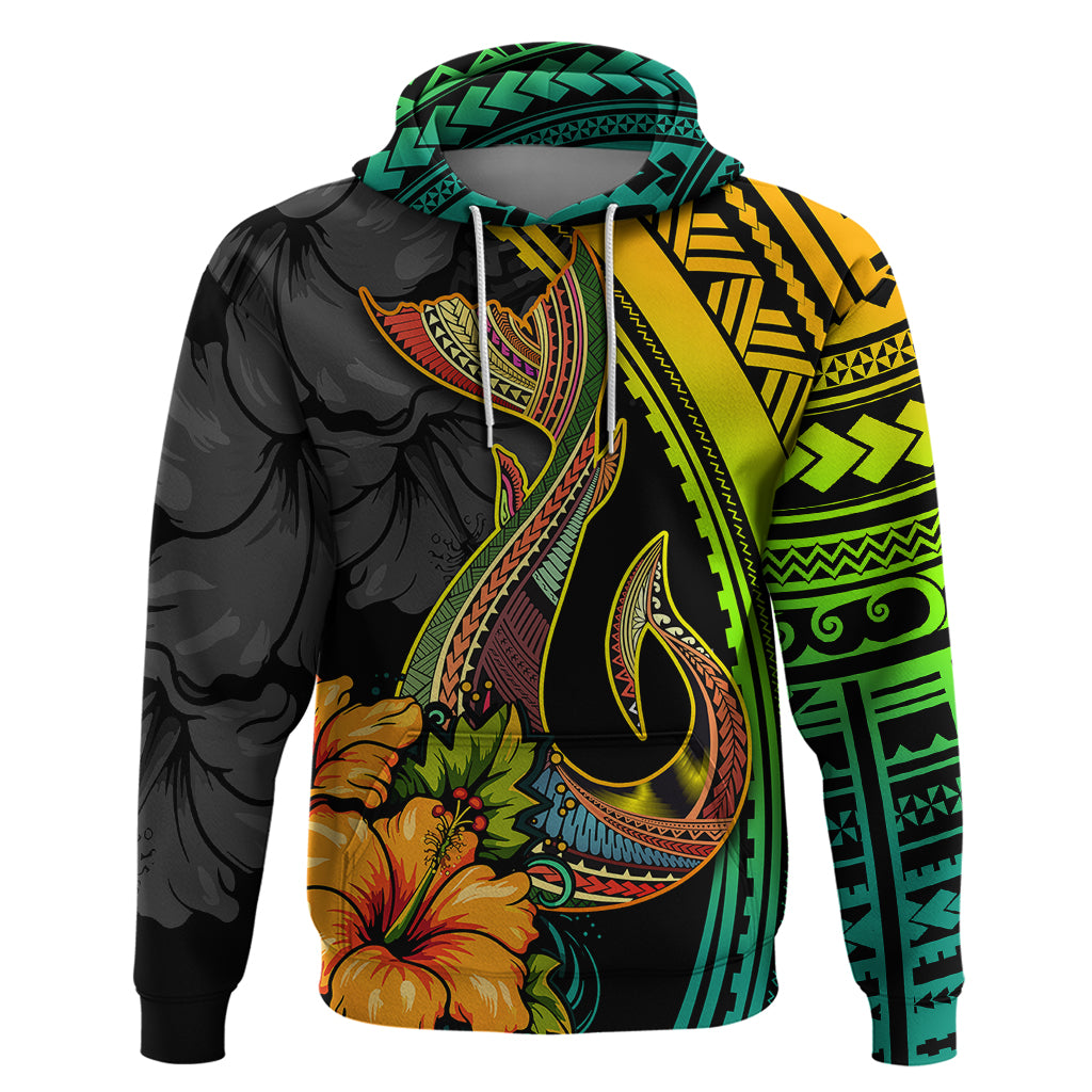 Hawaii Hoodie Polynesian Fish Hook and Hibiscus Flowers with Gradient Pattern - Wonder Print Shop