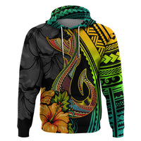 Hawaii Hoodie Polynesian Fish Hook and Hibiscus Flowers with Gradient Pattern - Wonder Print Shop