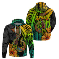 Hawaii Hoodie Polynesian Fish Hook and Hibiscus Flowers with Gradient Pattern - Wonder Print Shop