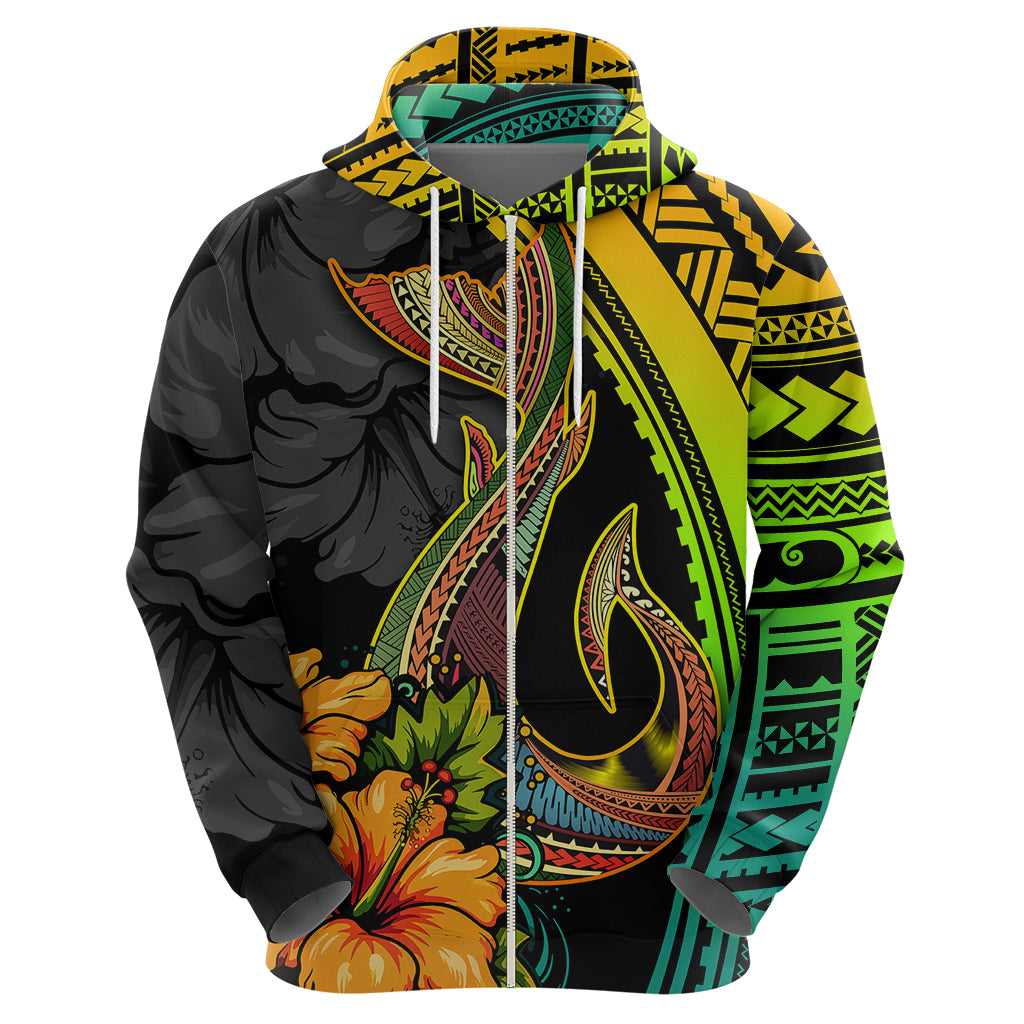Hawaii Hoodie Polynesian Fish Hook and Hibiscus Flowers with Gradient Pattern - Wonder Print Shop