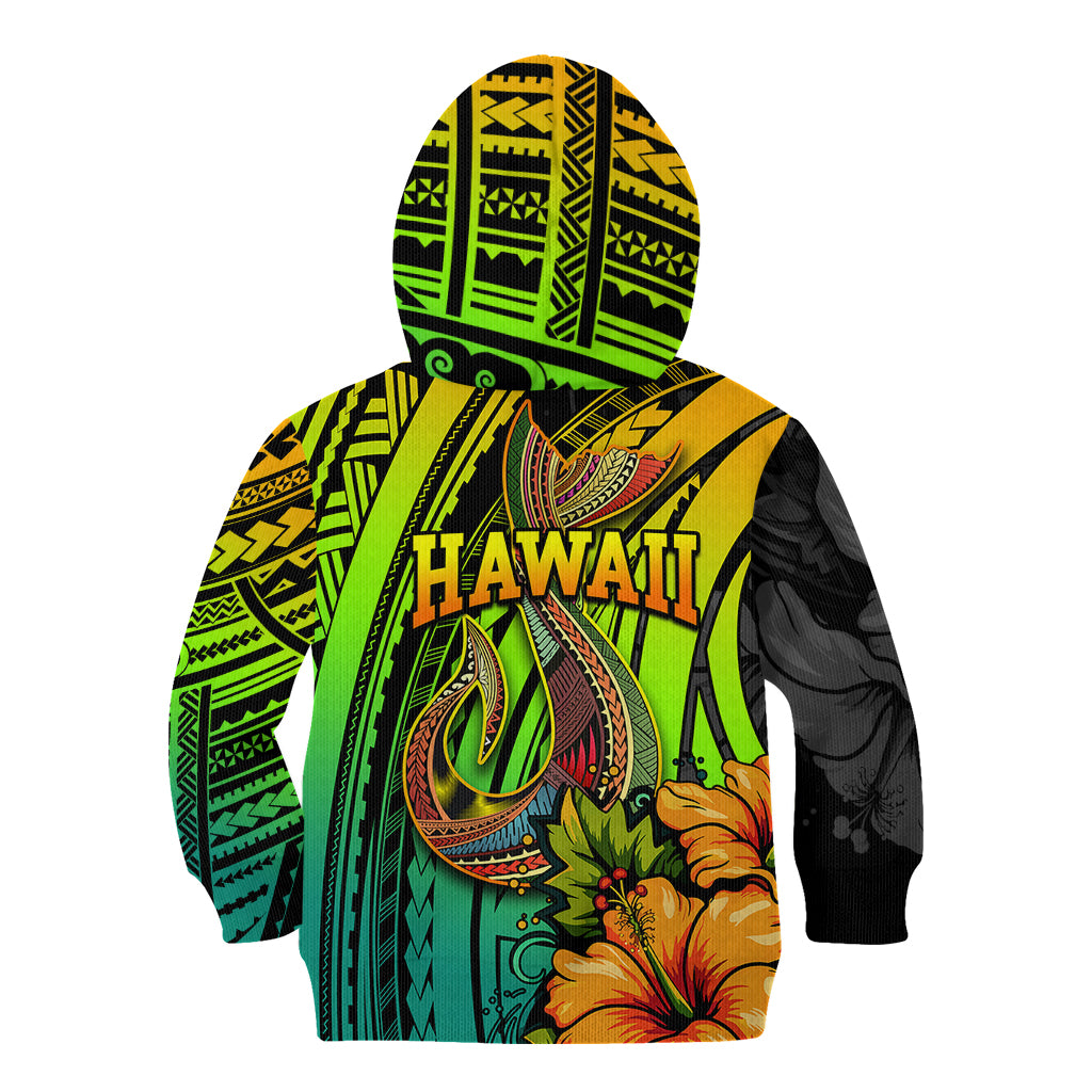 Hawaii Kid Hoodie Polynesian Fish Hook and Hibiscus Flowers with Gradient Pattern - Wonder Print Shop